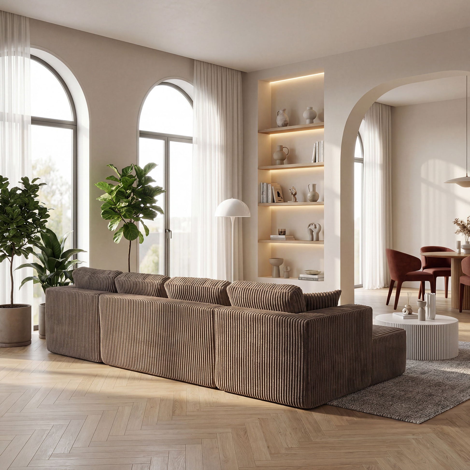 U-Shape Modular Sectional Sofa by HouseOfZazla in brown corduroy upholstery for living room on Tampa Home & Garden Store