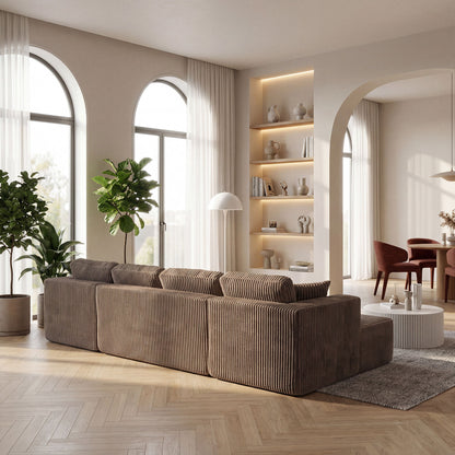 U-Shape Modular Sectional Sofa by HouseOfZazla in brown corduroy upholstery for living room on Tampa Home & Garden Store
