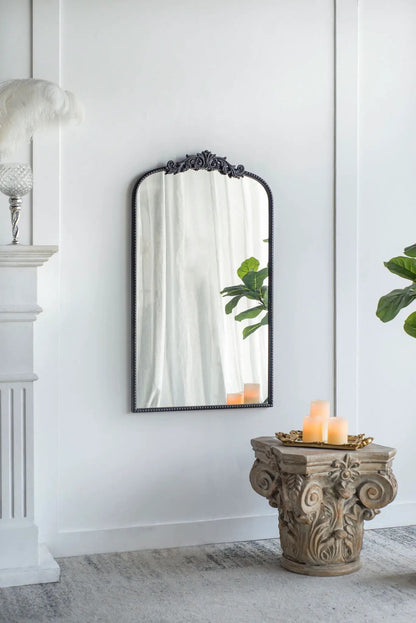 Arch Mirror with Baroque-inspired black ornate frame, wall decor for bathroom/bedroom on Tampa Home & Garden Store