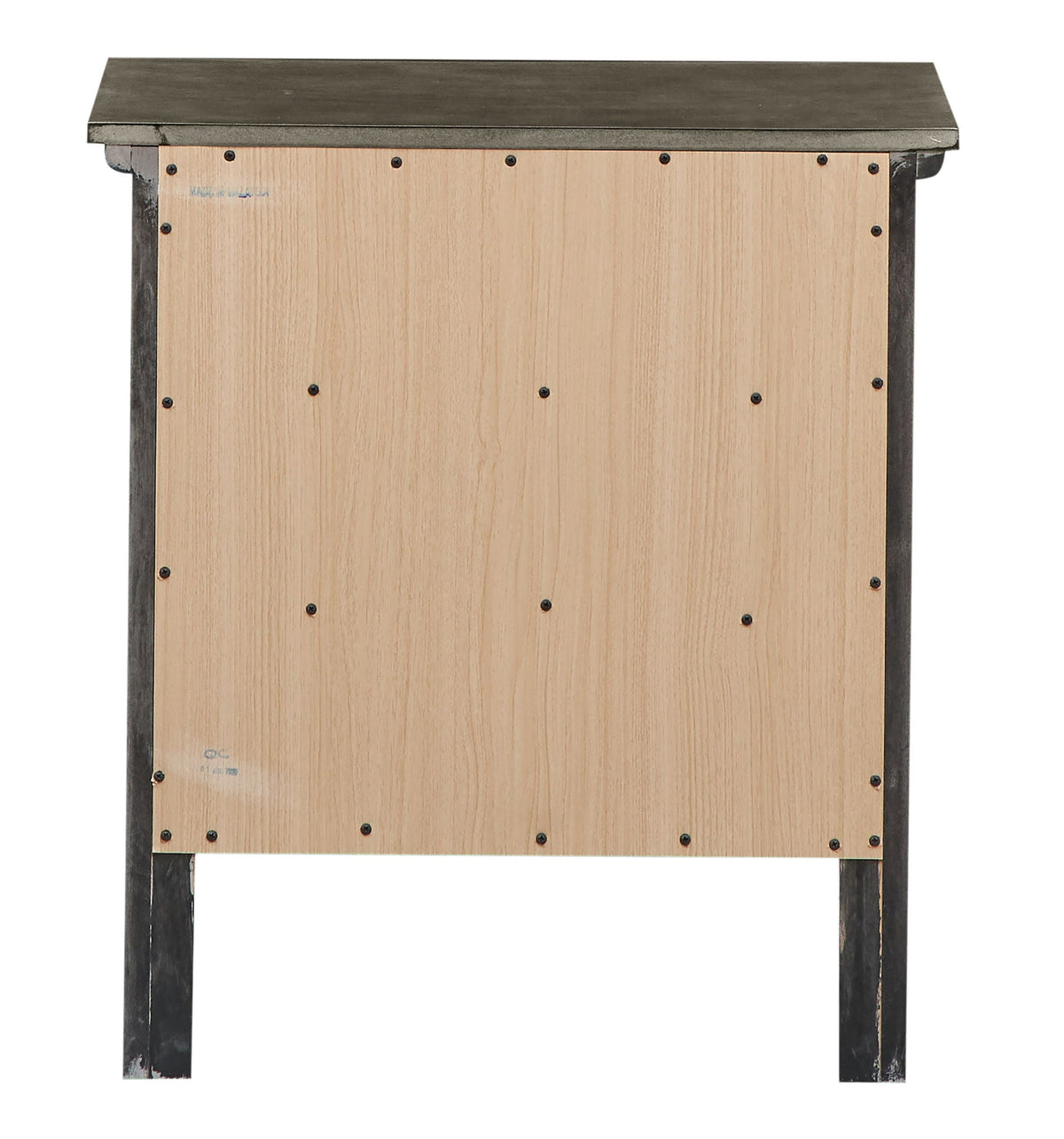 3 Drawer Nightstand in light wood with dark top and metal frame, side screws visible on Tampa Home & Garden Store