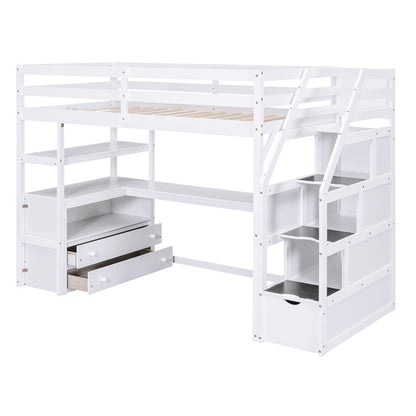 Loft bed with desk, shelves, 2 drawers and storage stairs in white by HouseOfZazla on Tampa Home & Garden Store