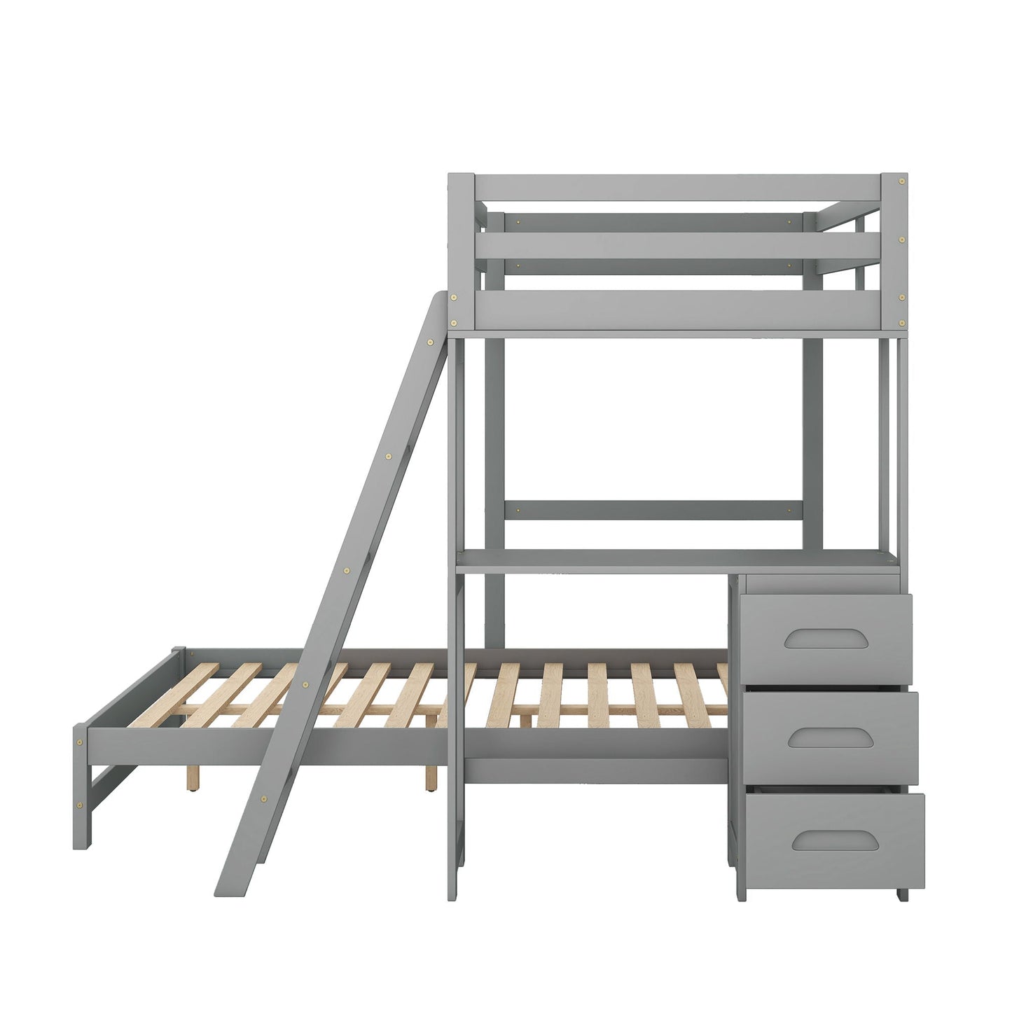 Bunk Bed With Built In Desk And 3 Drawers gray finish on Tampa Home & Garden Store
