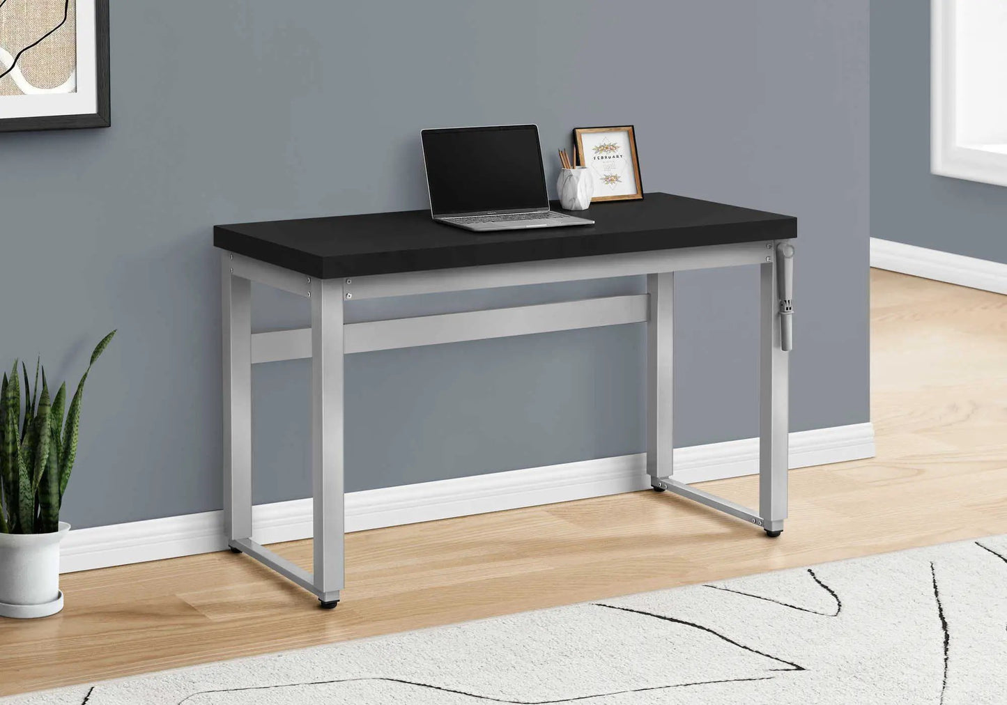 Computer Desk standing adjustable laptop desk black top with silver frame Unique Piece Furniture on Tampa Home & Garden Store