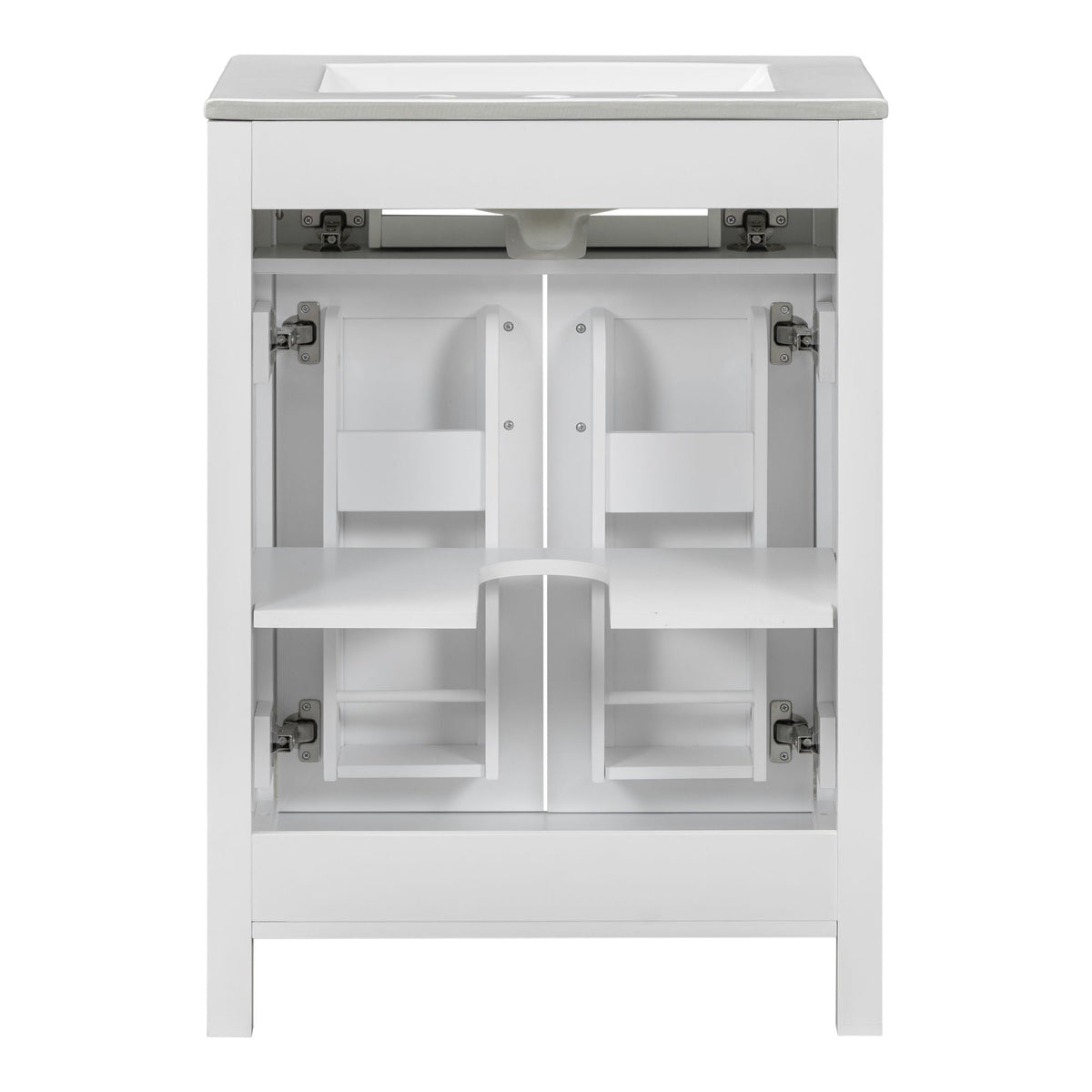 Modern white bathroom vanity with gray countertop and soft-close cabinet doors, HouseOfZazla on Tampa Home & Garden Store