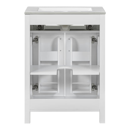 Modern white bathroom vanity with gray countertop and soft-close cabinet doors, HouseOfZazla on Tampa Home & Garden Store