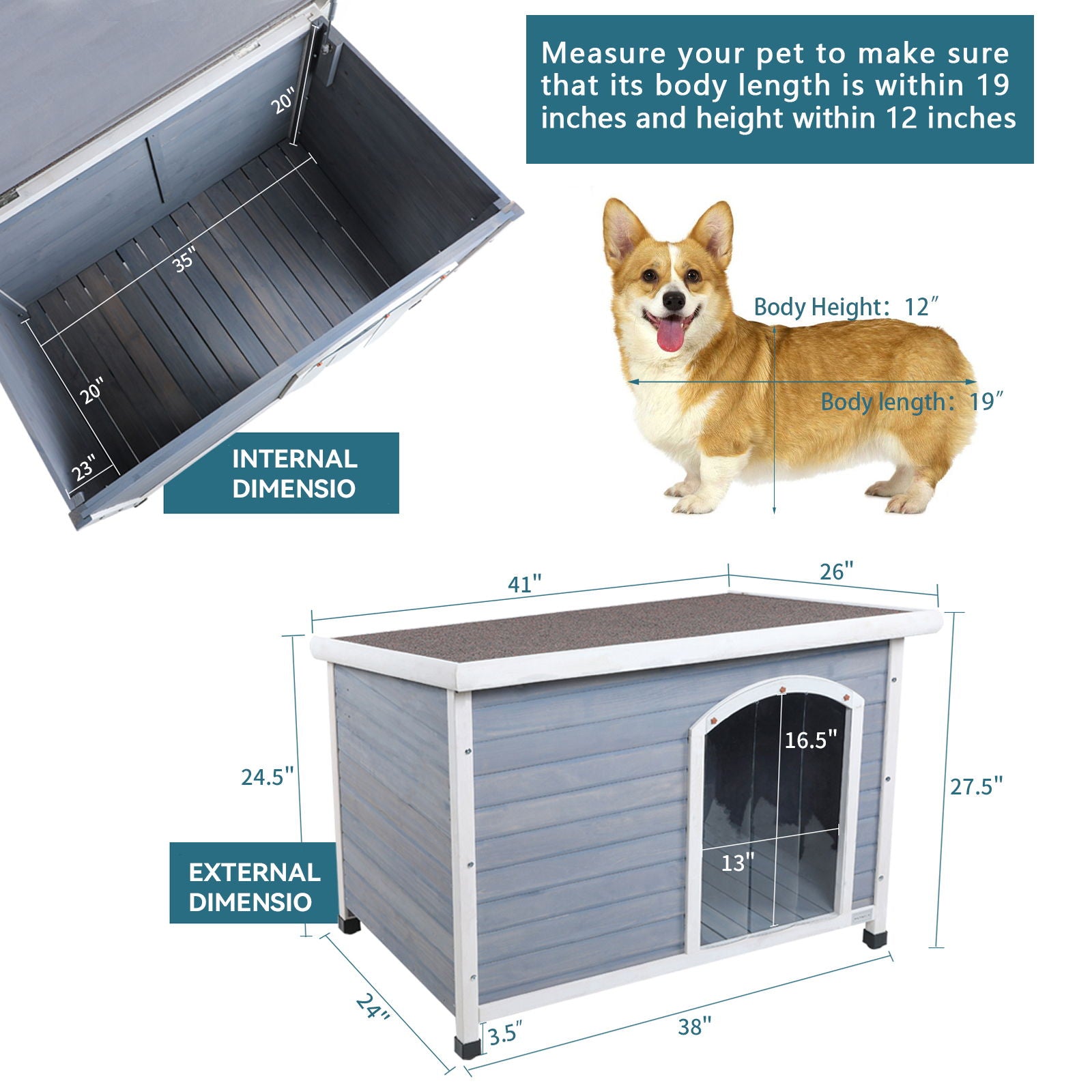 Medium outdoor dog house with waterproof roof, elevated floor, adjustable feet by HouseOfZazla on Tampa Home & Garden Store