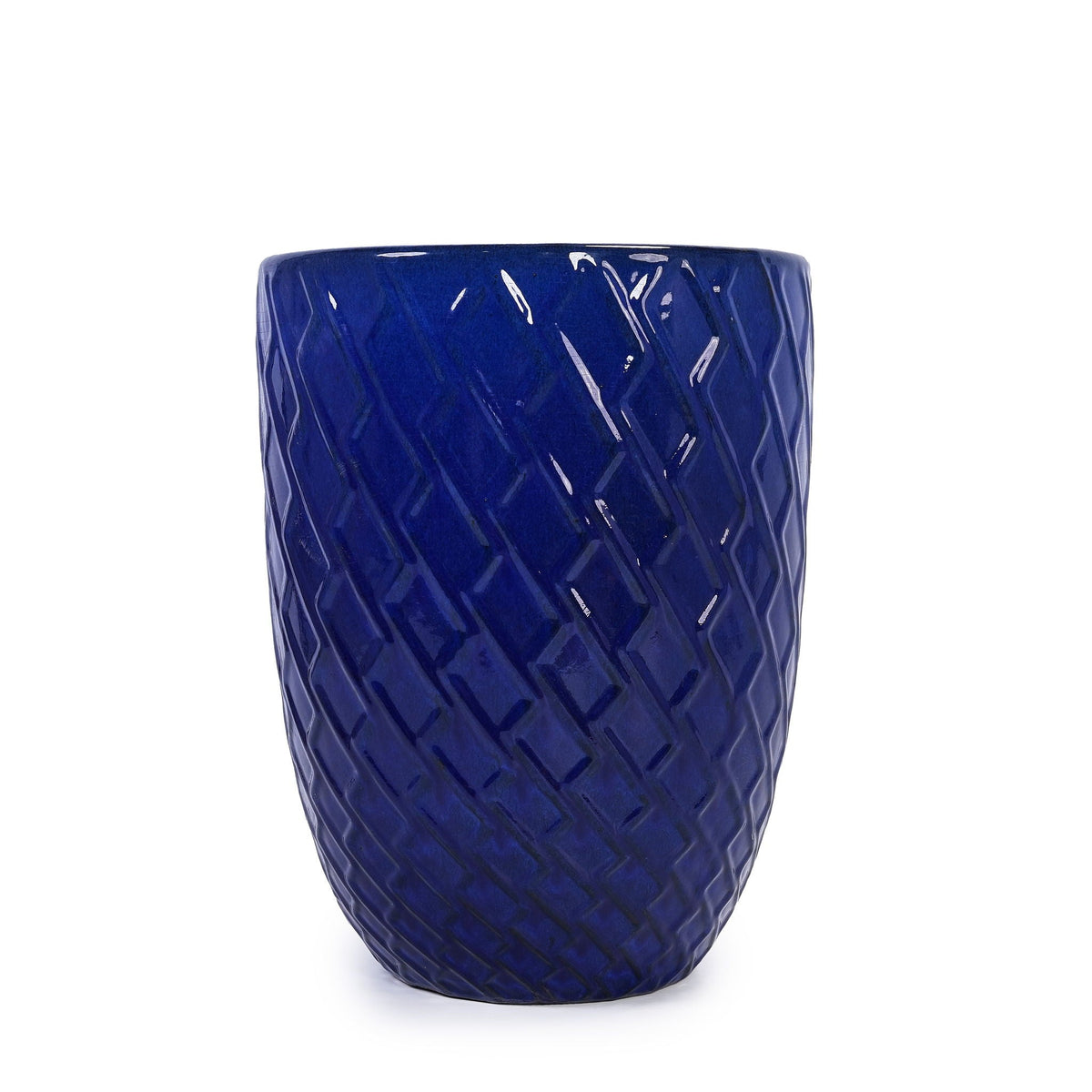 Blue ceramic flowerpot planter with diamond pattern, HouseOfZazla on Tampa Home & Garden Store
