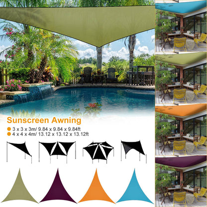 GemGear shade sail triangle canopy olive green over pool patio with palm trees and seating on Tampa Home & Garden Store
