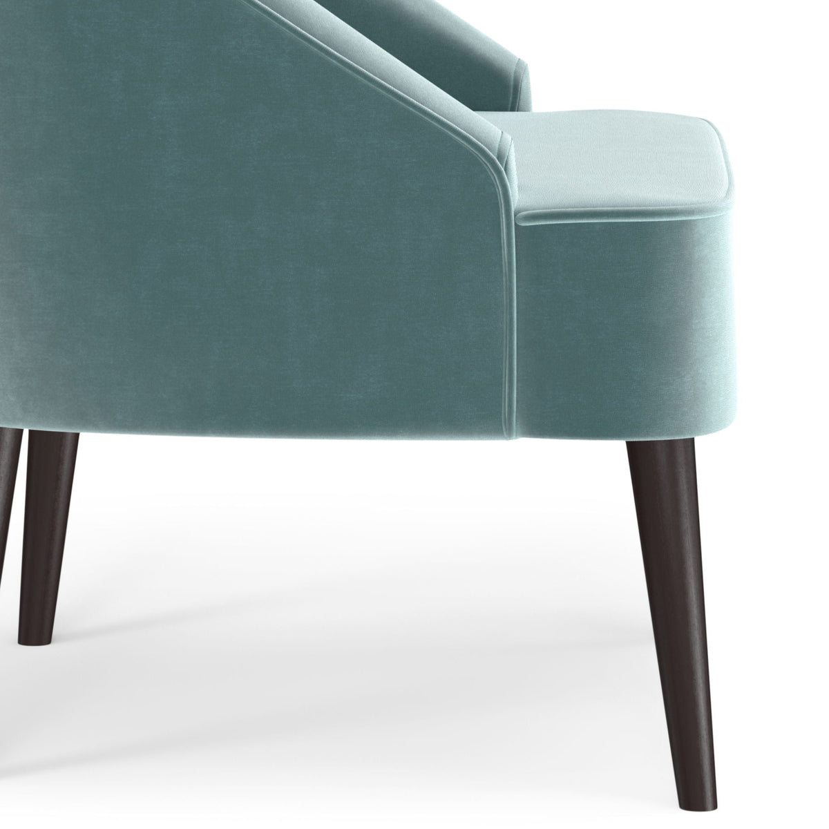 HouseOfZazla teal upholstered accent chair with curved back and piping, dark wood legs on Tampa Home & Garden Store
