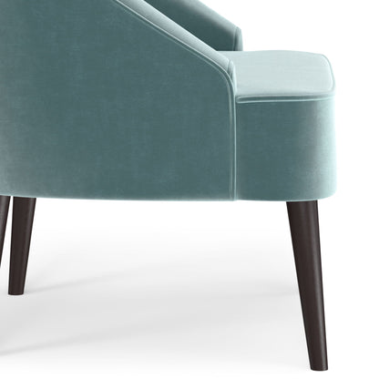 HouseOfZazla teal upholstered accent chair with curved back and piping, dark wood legs on Tampa Home & Garden Store