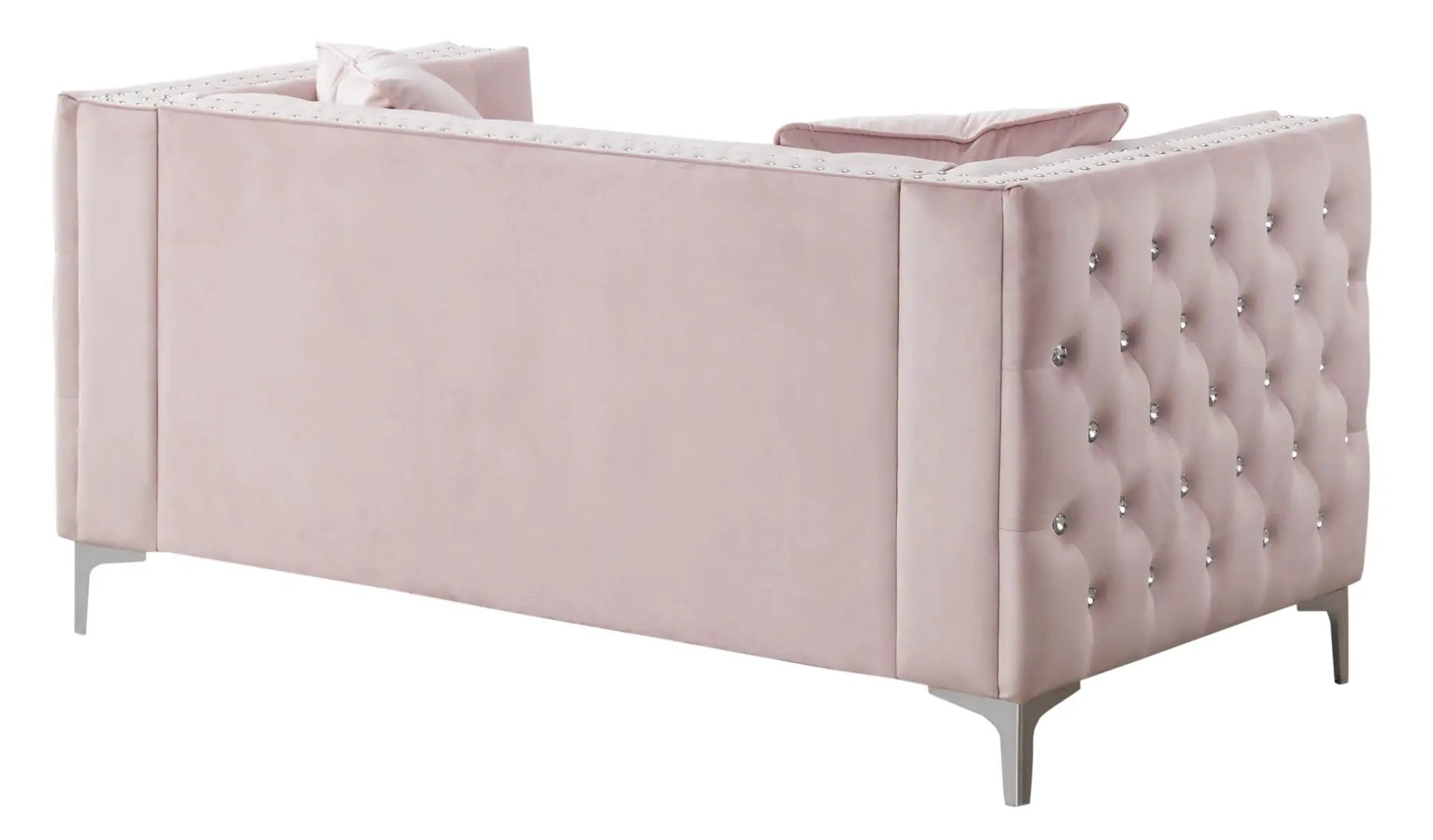 Elegant Track Arm Loveseat blush velvet with crystal button tufting and slim metal legs on Tampa Home & Garden Store