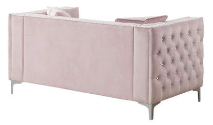 Elegant Track Arm Loveseat blush velvet with crystal button tufting and slim metal legs on Tampa Home & Garden Store