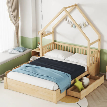 House Style Platform Bed Guardrail With Drawers