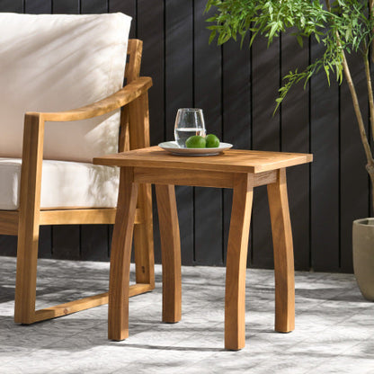 Patio Conversation Set in natural acacia wood with cream cushions and square end table by HouseOfZazla on Tampa Home & Garden Store