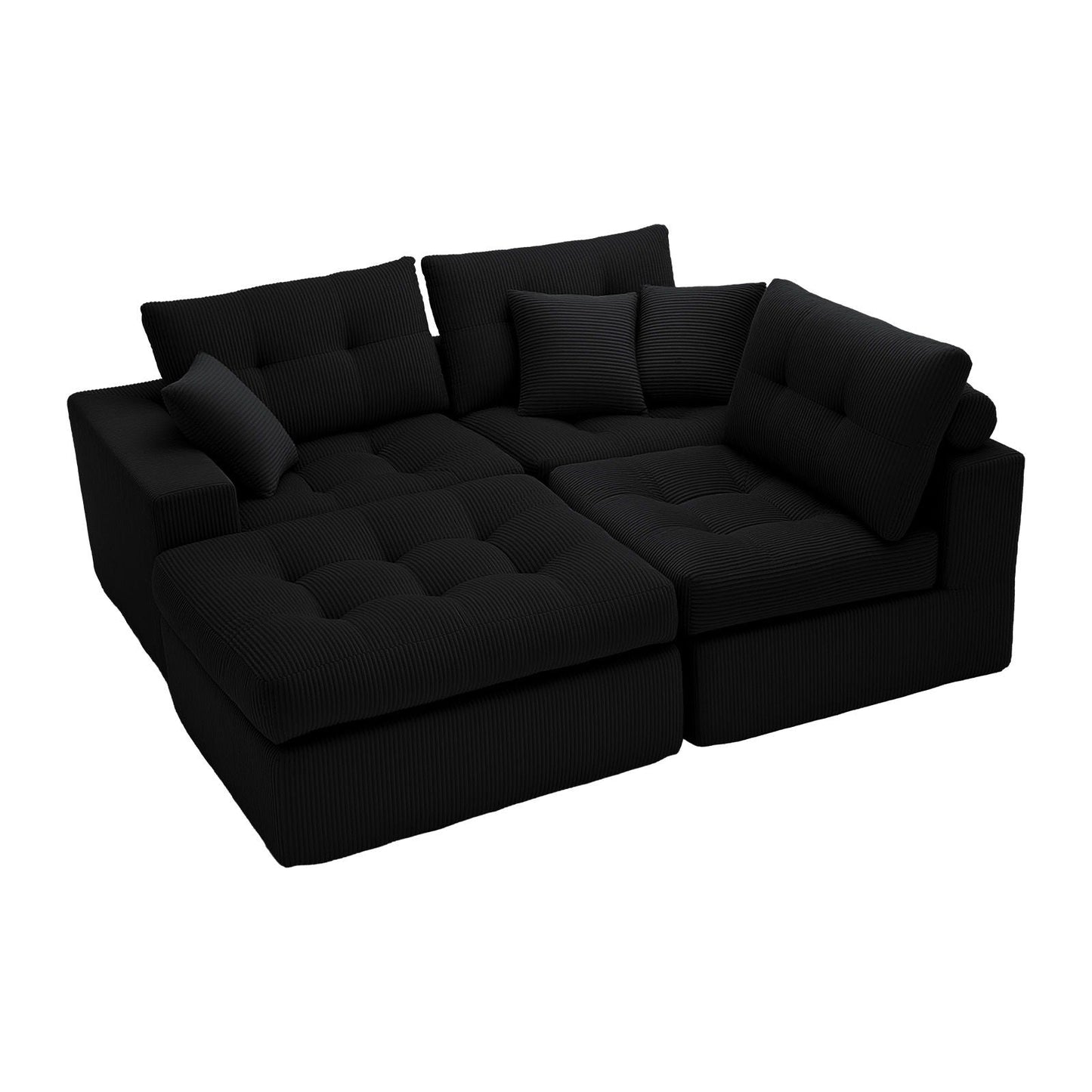 Corner chaise L-shaped sectional sofa bed in black ribbed fabric, 2-piece set by HouseOfZazla on Tampa Home & Garden Store