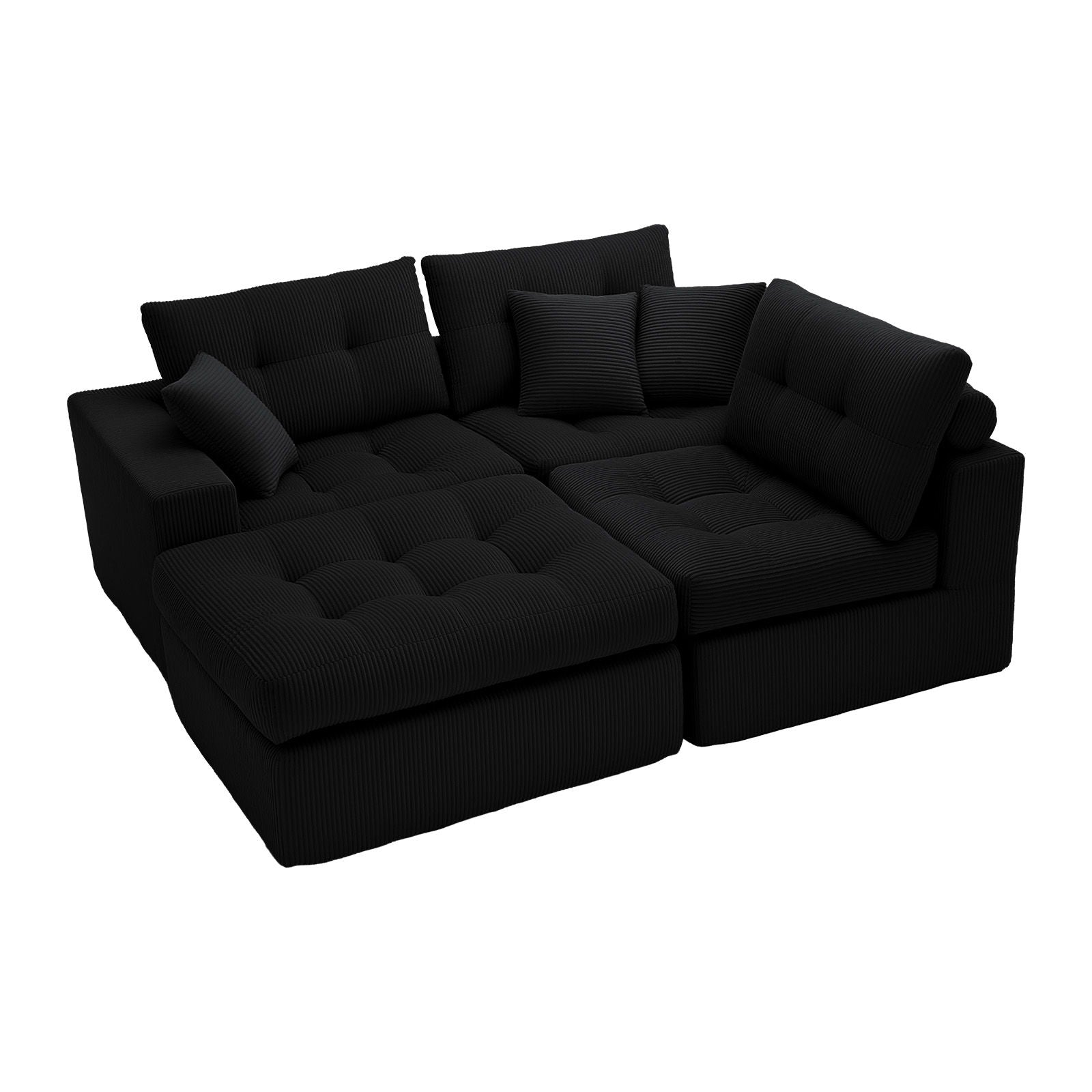 Corner chaise L-shaped sectional sofa bed in black ribbed fabric, 2-piece set by HouseOfZazla on Tampa Home & Garden Store