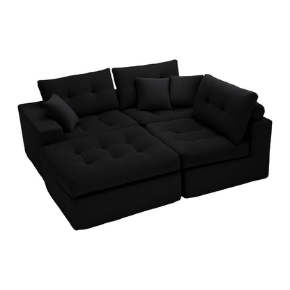 Corner chaise L-shaped sectional sofa bed in black ribbed fabric, 2-piece set by HouseOfZazla on Tampa Home & Garden Store