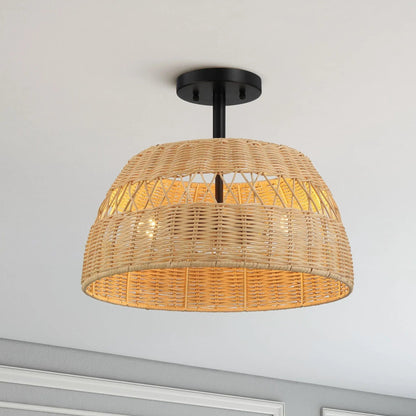 Twinkle ceiling lamp, black metal canopy with woven rattan shade by Unique Piece Furniture on Tampa Home & Garden Store
