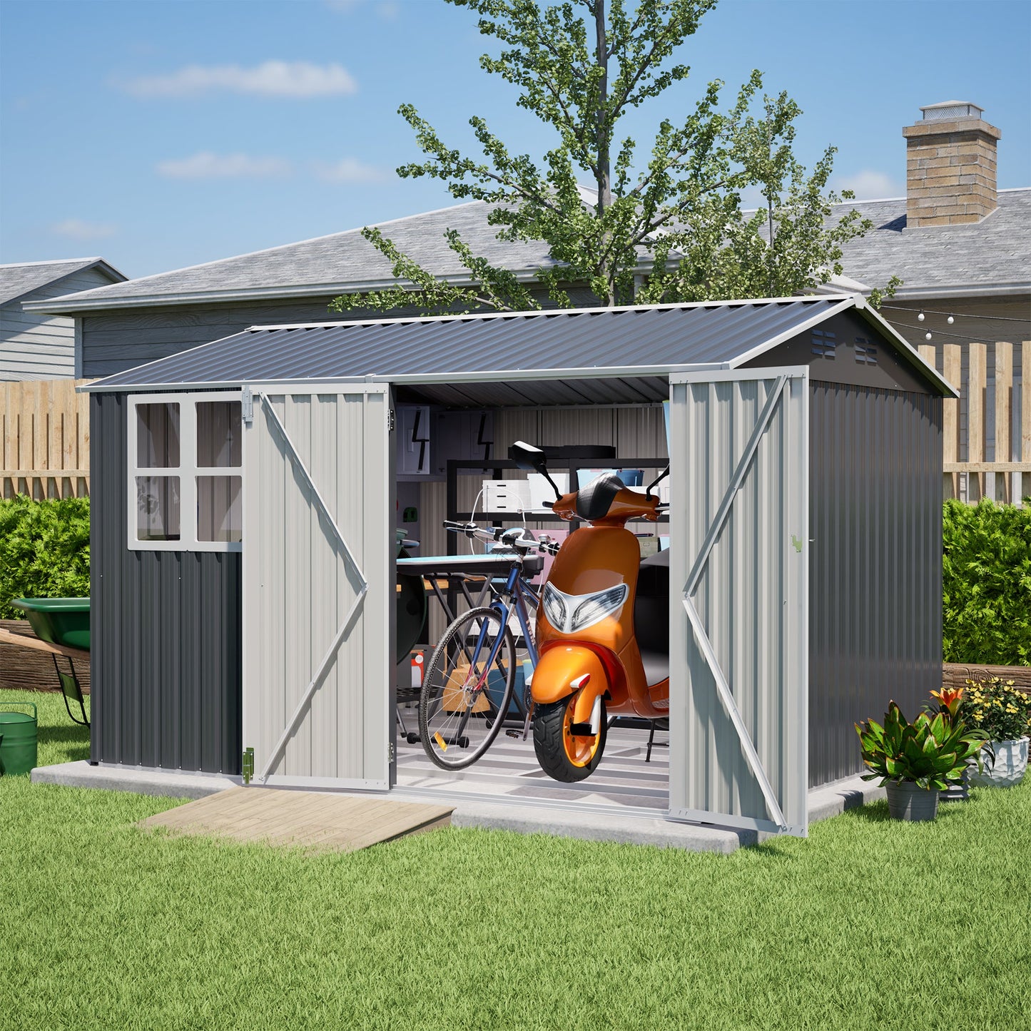 10x8 Outdoor Steel Shed with Door and Lock