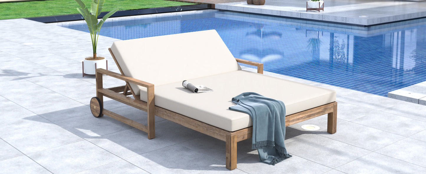 Farmhouse Acacia Sunbed for Two and Cozy Cushions