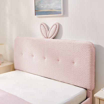 Queen Size kids upholstered bed with rabbit ear headboard in pink tufted fabric on Tampa Home & Garden Store