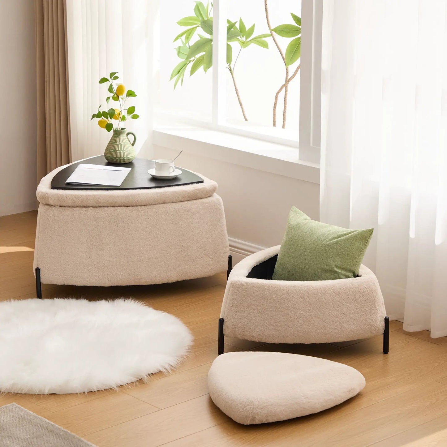 Upholstered Storage Ottoman With Reversible Lid