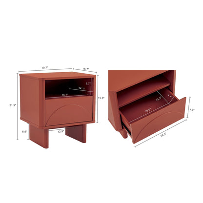 HouseOfZazla modern accent nightstand with drawer and shelf orange-brown finish on Tampa Home & Garden Store