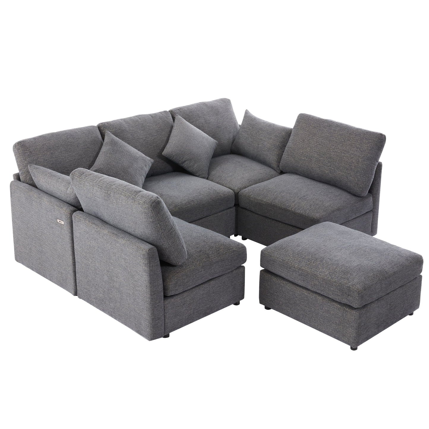 Modular sectional sofa with ottoman and USB ports in gray fabric by HouseOfZazla, 2-piece set on Tampa Home & Garden Store