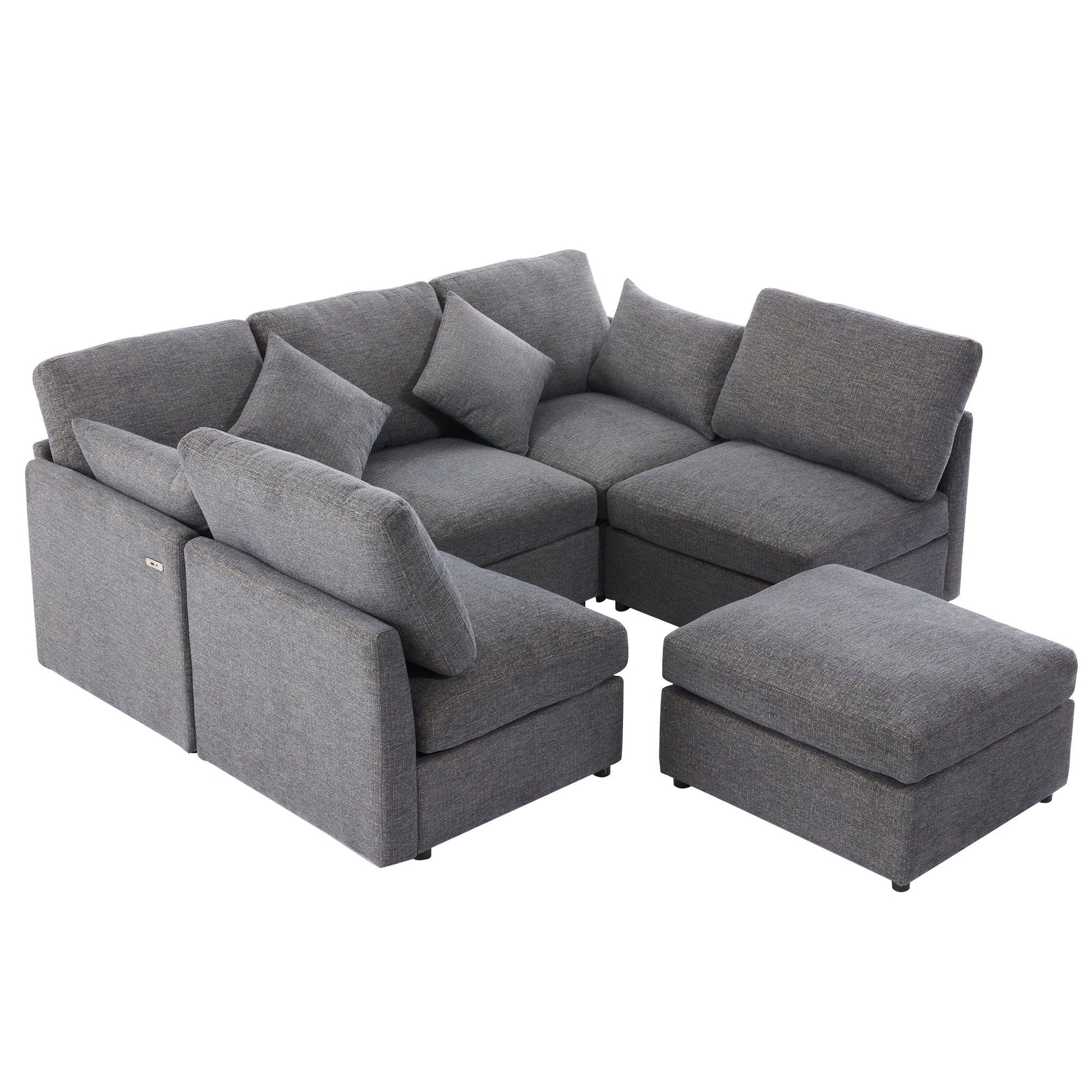 Modular sectional sofa with ottoman and USB ports in gray fabric by HouseOfZazla, 2-piece set on Tampa Home & Garden Store