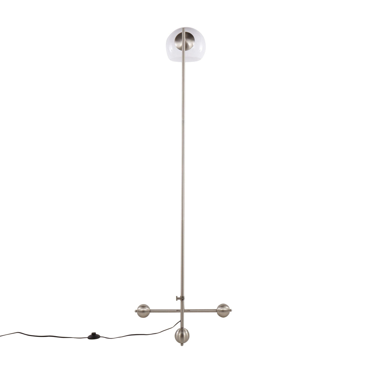 Eileen contemporary nickel floor lamp with white dome shade and horizontal crossbar arms on Tampa Home & Garden Store