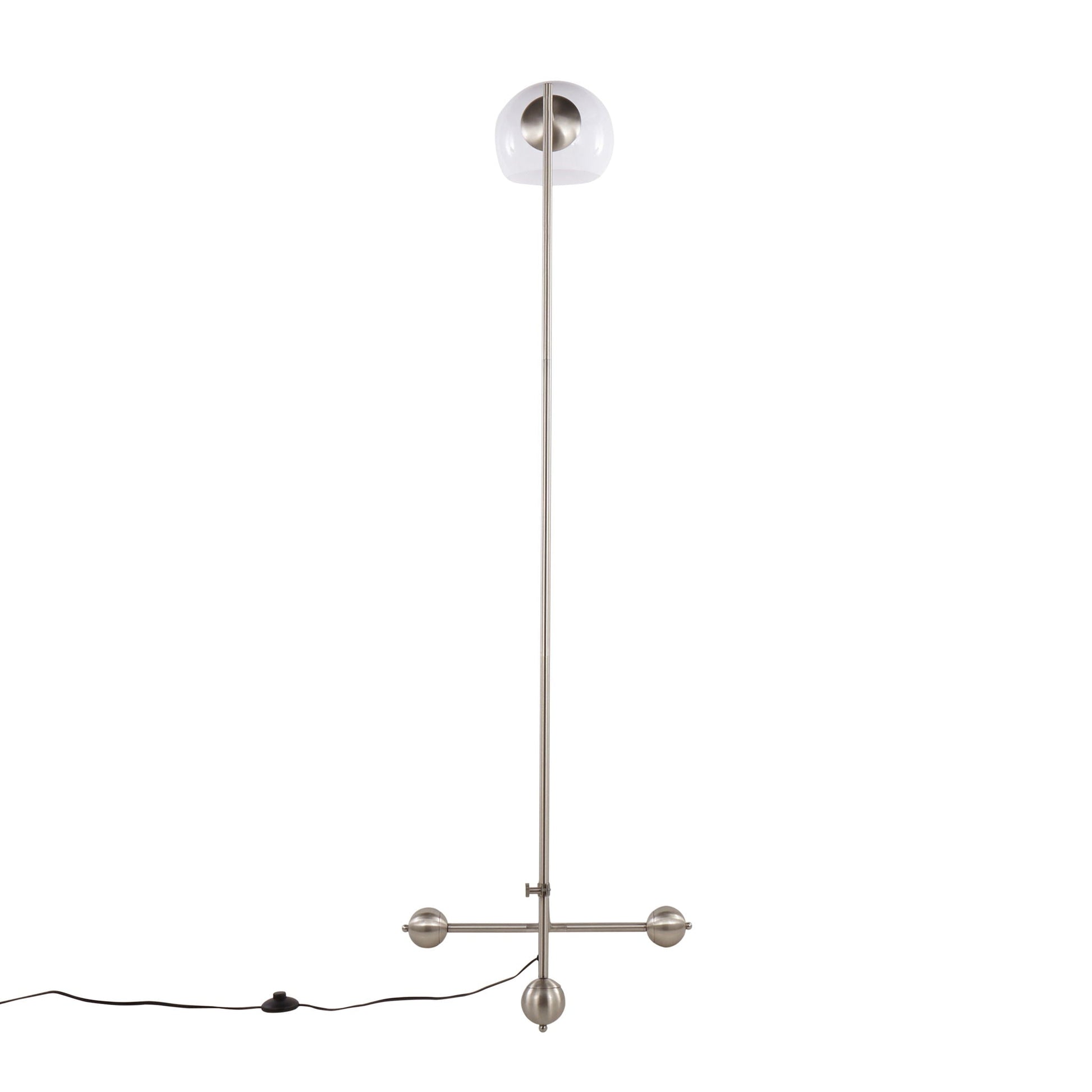 Eileen contemporary nickel floor lamp with white dome shade and horizontal crossbar arms on Tampa Home & Garden Store