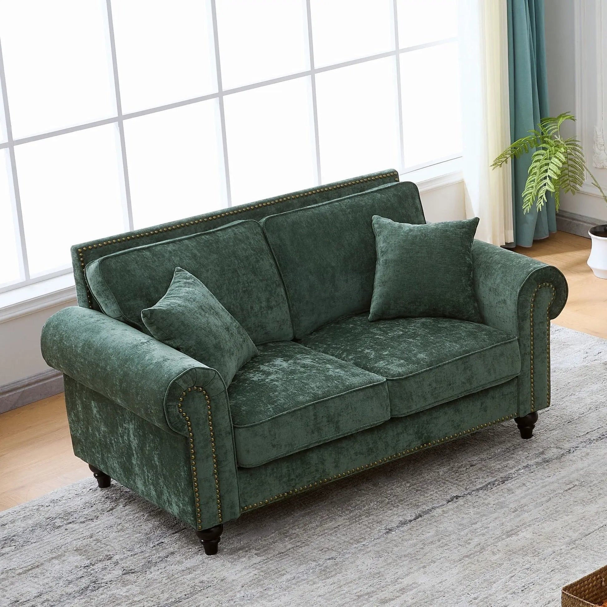 2 Seater Sofa With Rolled Arms in emerald velvet tufted upholstery by Unique Piece Furniture on Tampa Home & Garden Store