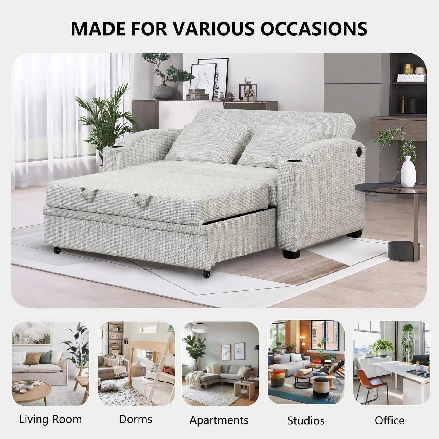 Pull Out Loveseat with Adjustable Backrest USB