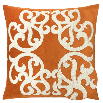 Dora pillow cover with matching back, orange with white pattern by Unique Piece Furniture on Tampa Home & Garden Store