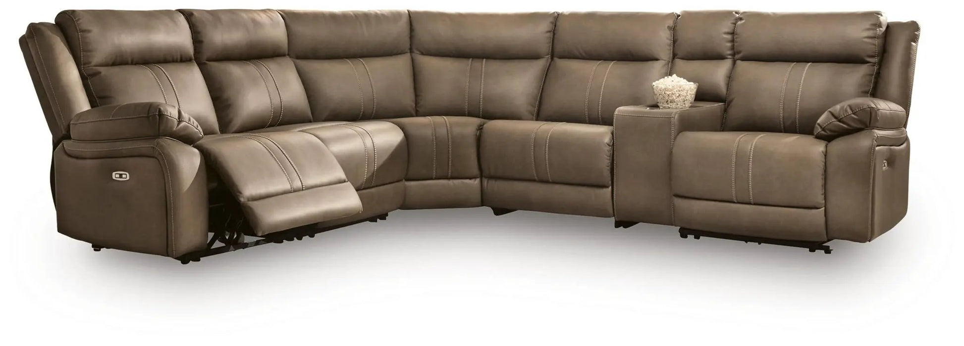 Max-Momentum reclining sectional in brown leather by Unique Piece Furniture with center console on Tampa Home & Garden Store