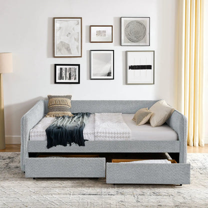 Upholstered daybed with 2 storage drawers in light gray fabric on Tampa Home & Garden Store