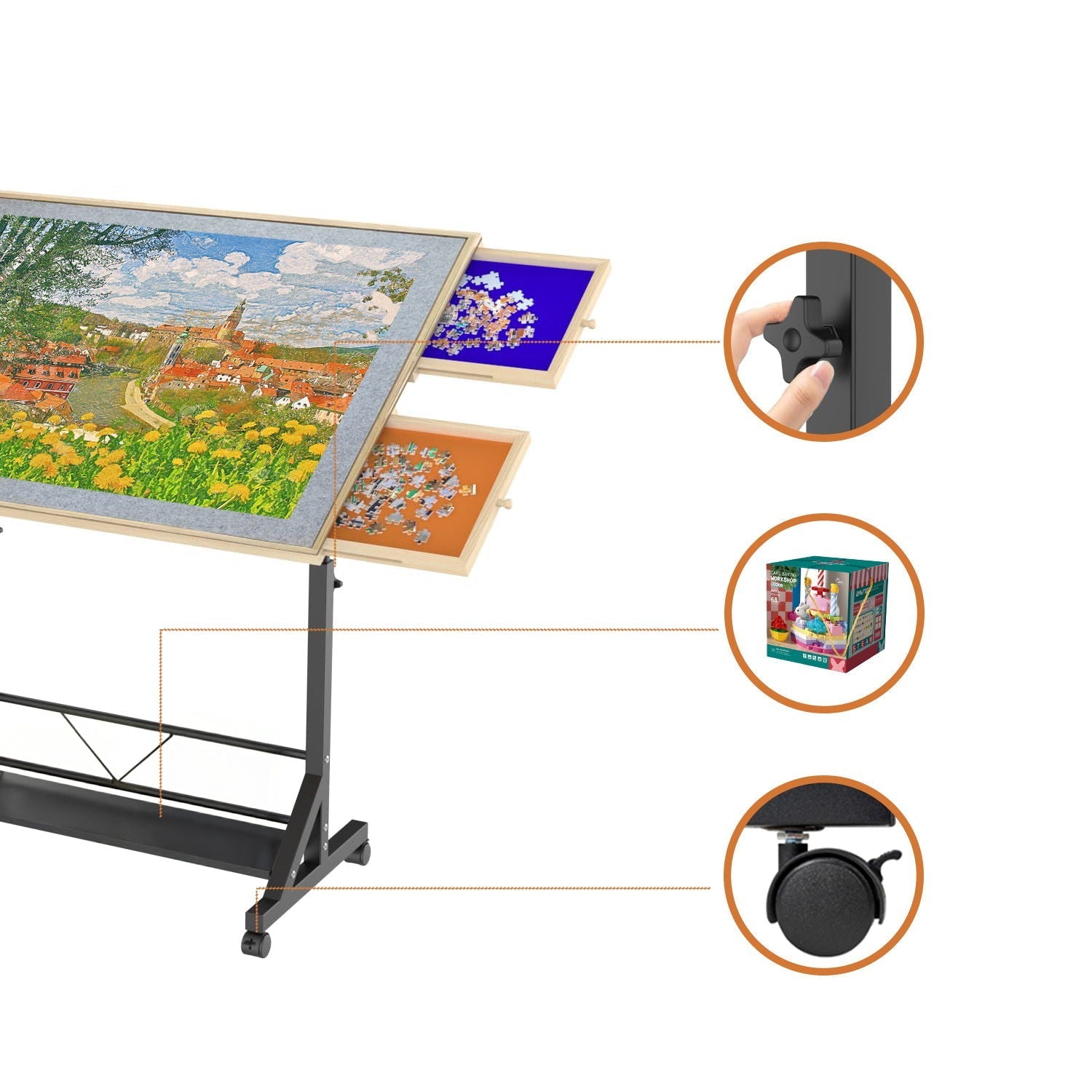360 Tilt Wooden Puzzle Table with adjustable height and built‑in storage by HouseOfZazla on Tampa Home & Garden Store