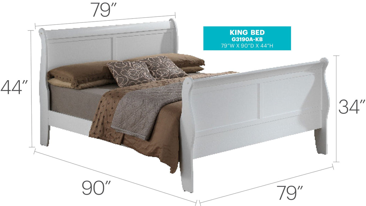Panel Sleigh Bed white finish king size by HouseOfZazla, 79W x 90D x 44H on Tampa Home & Garden Store
