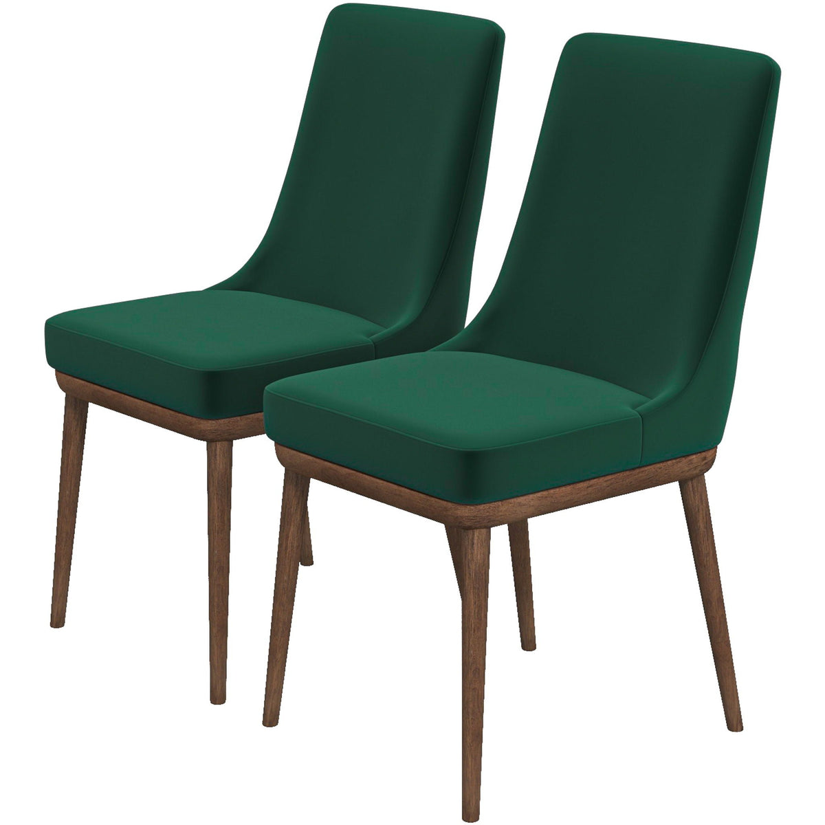 Mid-Century modern dining chair set of 2 in green upholstery with solid wood legs on Tampa Home & Garden Store