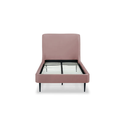 Heather upholstered bed with curved headboard in mauve fabric, black legs on Tampa Home & Garden Store