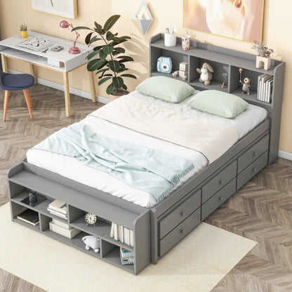 Bed With Bookcase Headboard and Under Bed Storage