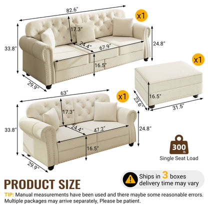 Upholstered Sofa Set with Nailhead and Pillows