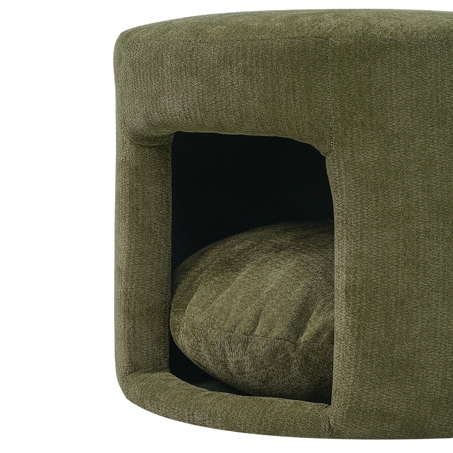 Ottoman green textured fabric with removable pet cushion and hidden pet nook by HouseOfZazla on Tampa Home & Garden Store