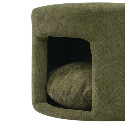 Ottoman green textured fabric with removable pet cushion and hidden pet nook by HouseOfZazla on Tampa Home & Garden Store