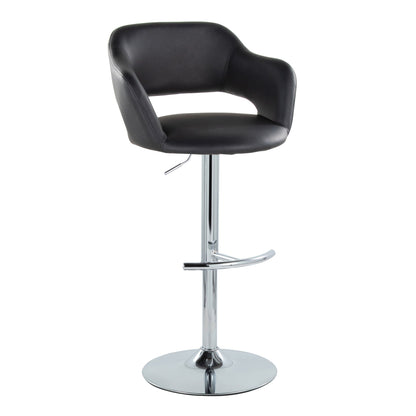 Contemporary adjustable barstool with swivel, black faux leather, chrome pedestal base on Tampa Home & Garden Store