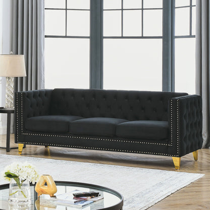 Modern Button Tufted Sofa With Nailhead Trim