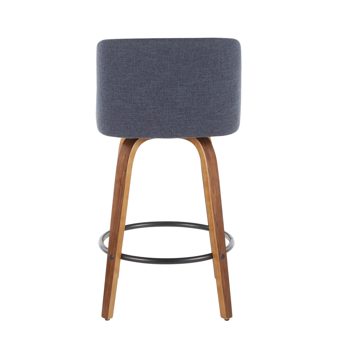 Toriano mid-century modern counter stool in navy fabric with curved wood legs on Tampa Home & Garden Store