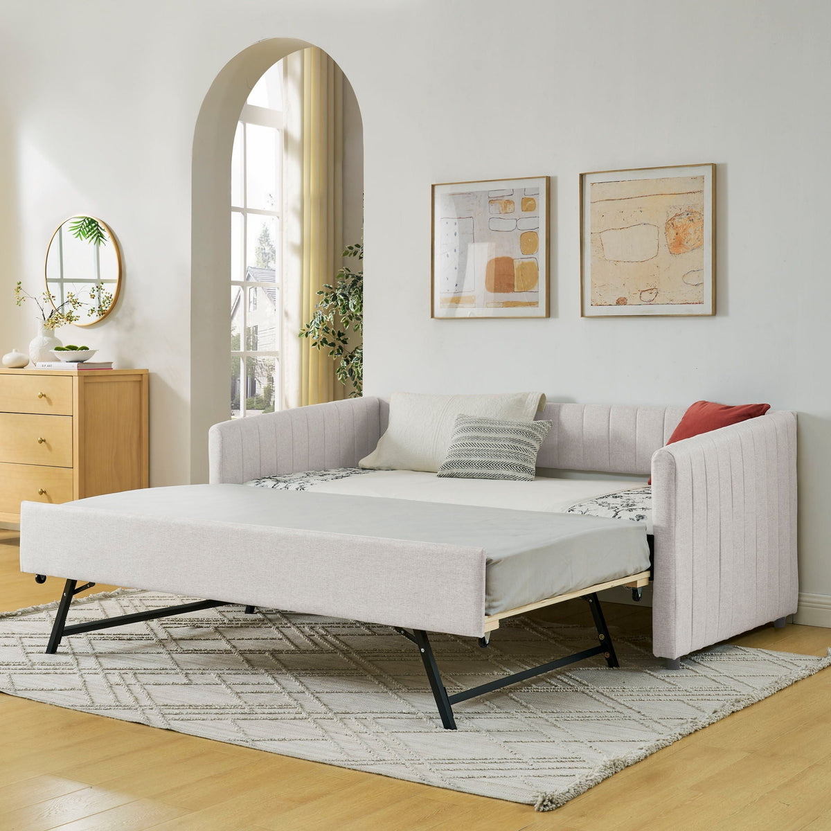 Daybed With Vertical Stripes And Extra Trundle