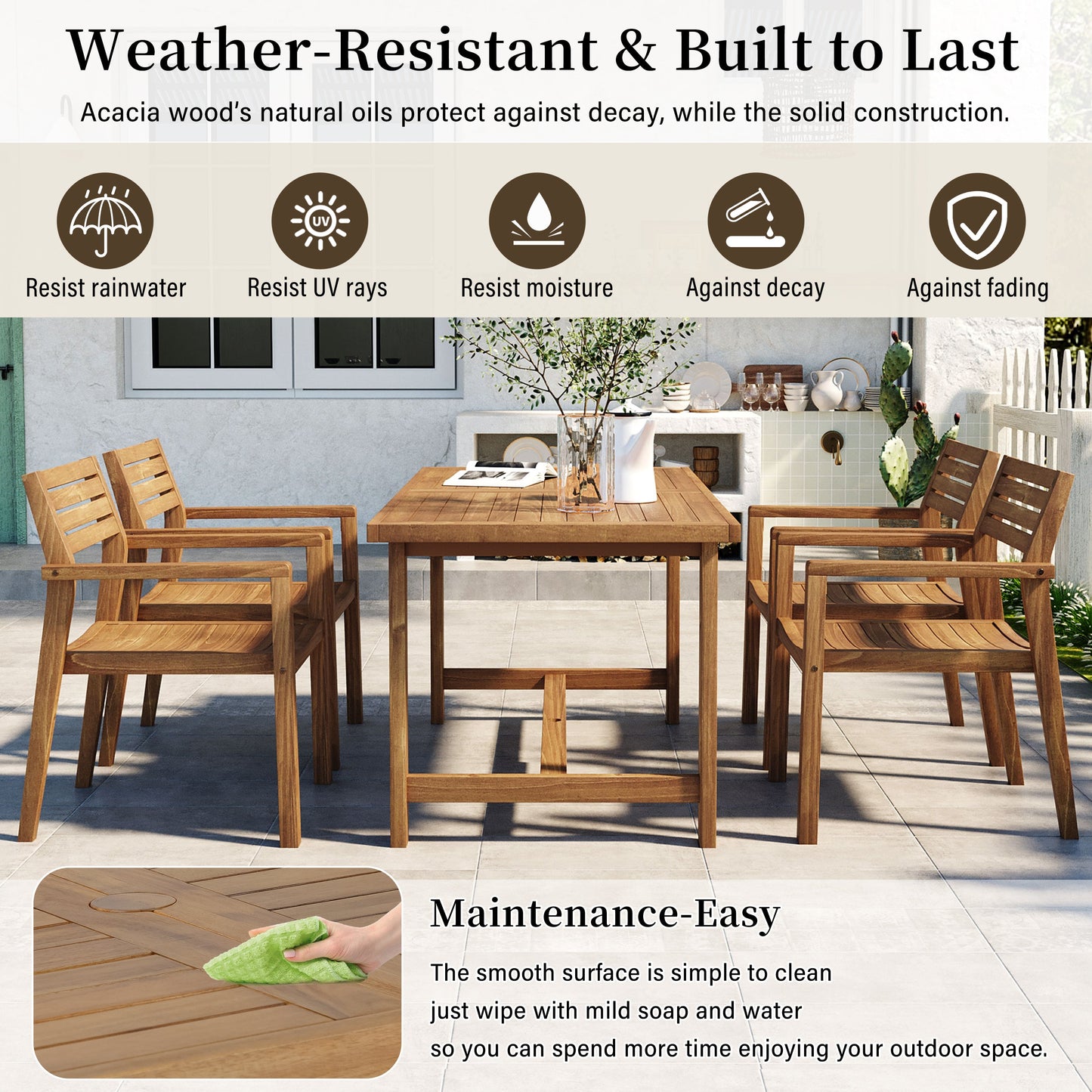 Outdoor Acacia Wood Dining Set and Chairs