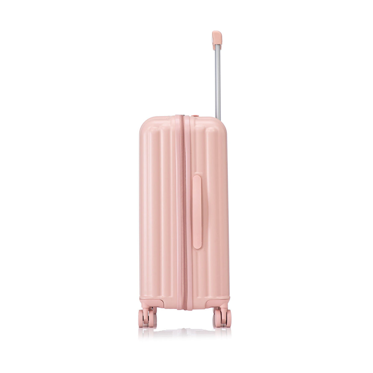 Pink hard-shell spinner luggage with extendable silver handle and quad wheels on Tampa Home & Garden Store